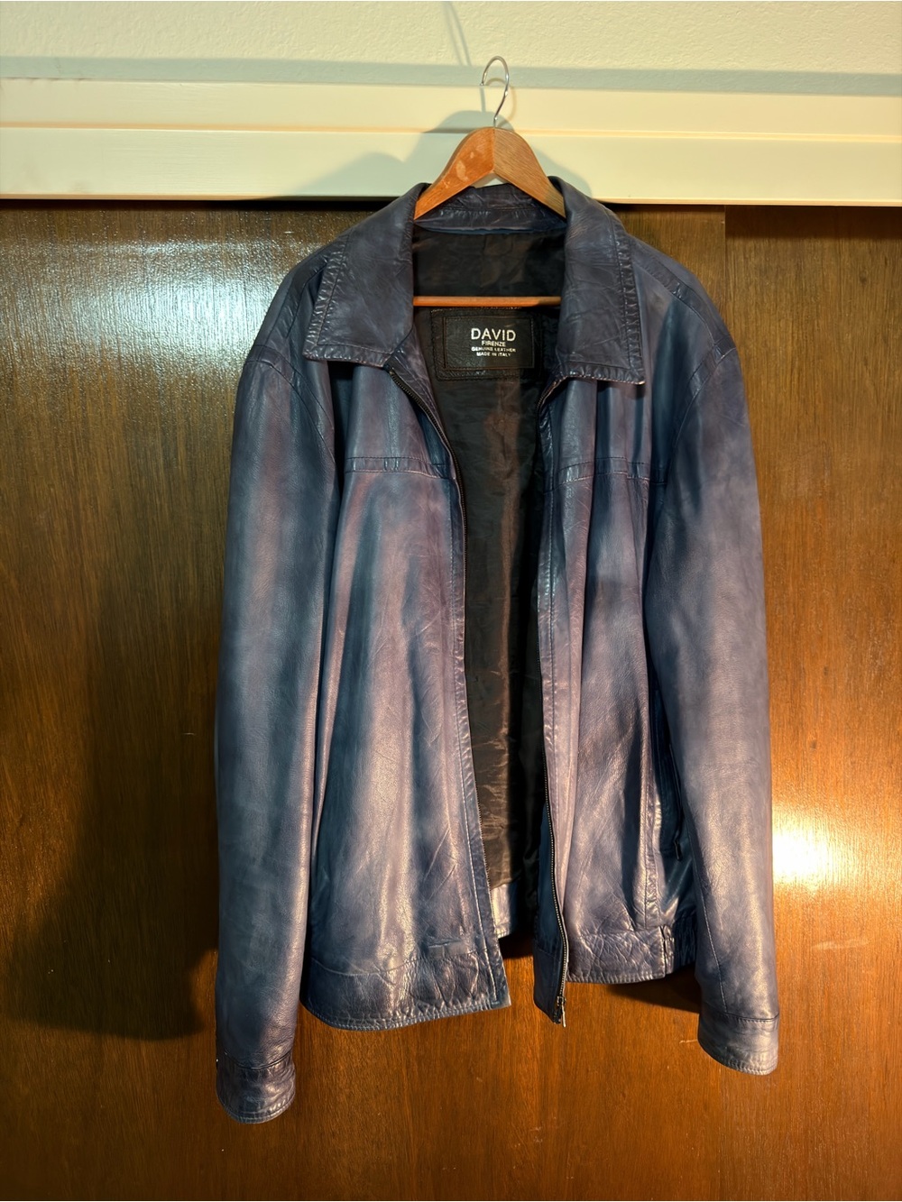 Navy Blue Leather Jacket for Men - EU60 - US50